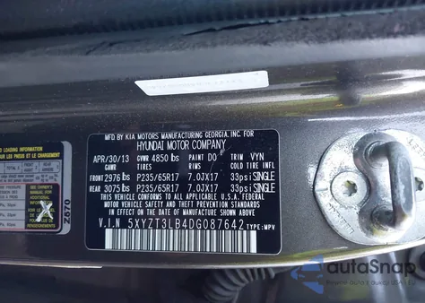 2013 Hyundai Santa Fe Sport z USA, uszkodzony, nr VIN 5XYZT3LB4DG087642